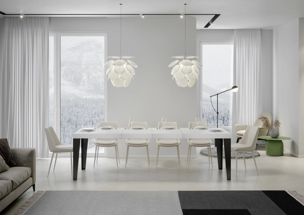Tavolo allungabile 90x200/304 cm Flaris Premium bianco frassino telaio Antracite