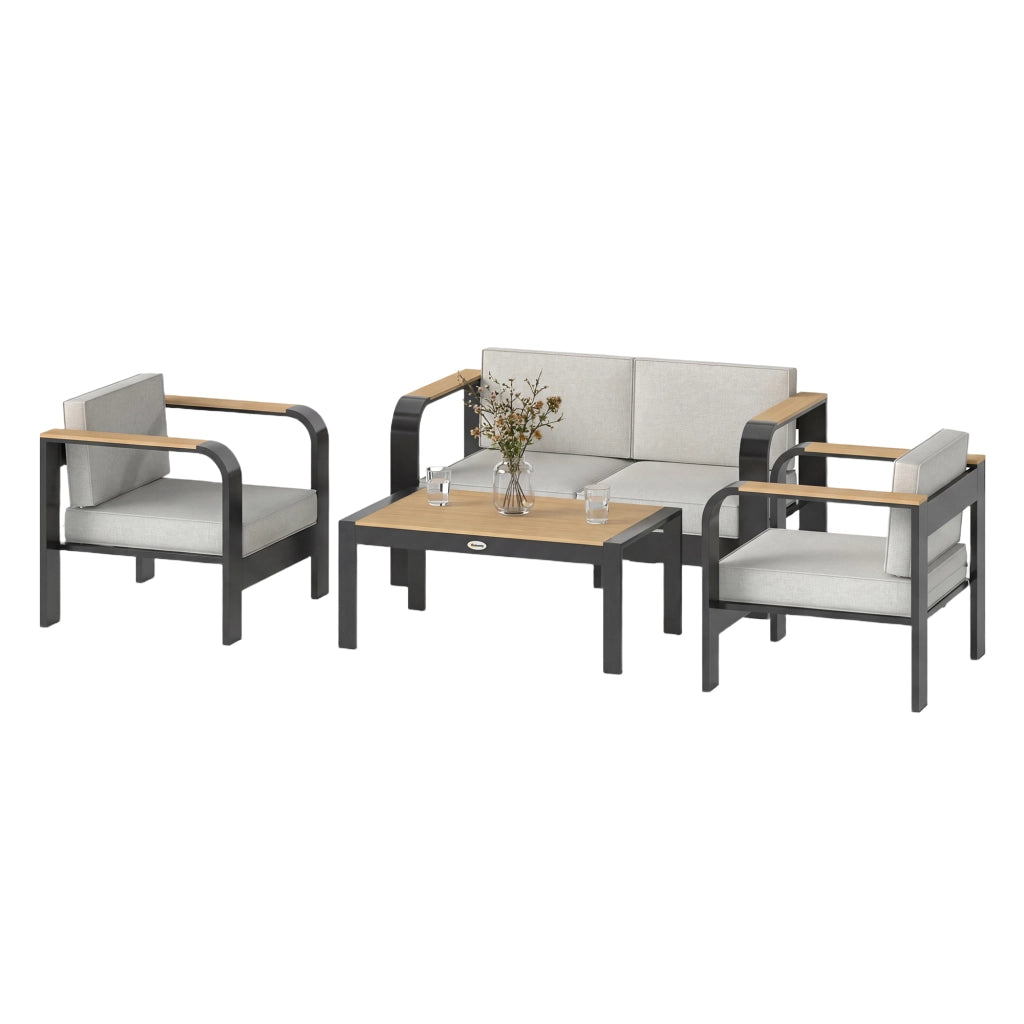 Set Giardino Divano 2 Posti 2 Poltrone Tavolino ¨C Zephmum ¨C Alluminio Grigio