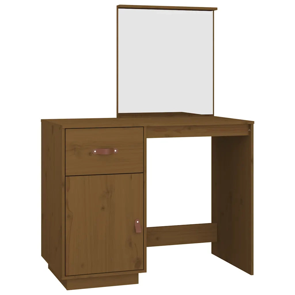 Toeletta | Tavolo da Trucco Marrone Ambrato 95x50x134 cm in Legno Massello di Pino