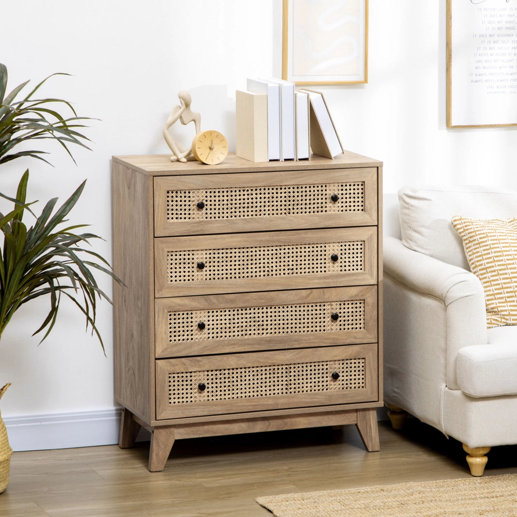 Cassettiera con 4 Cassetti in Legno Effetto Chiaro ¨C zephmum ¨C 80x35x95 cm