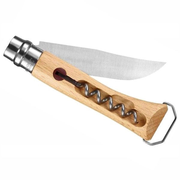 Opinel 002578 Coltello Pieghevole N°10 con Cavatappi e Apribottiglie Lama Inox 10 cm Manico Legno di Faggio Virobloc