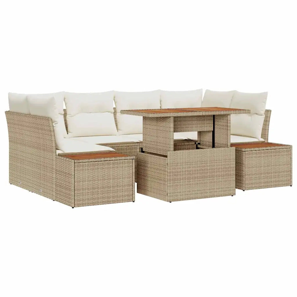 Set da Pranzo per Giardino con cuscino 9 pcs Beige e Crema