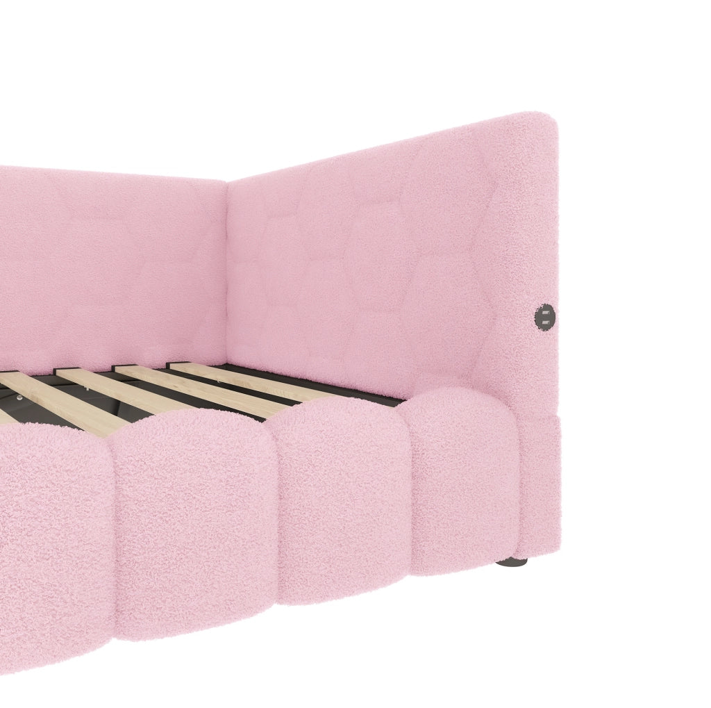 Letto 90x200 cm con contenitore; LED e USB Tipo-C rosa