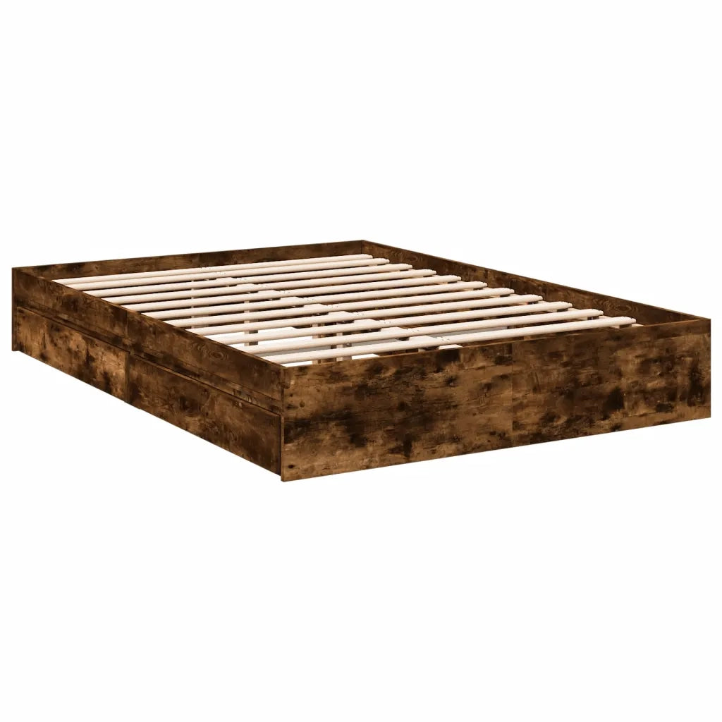 Giroletto con Cassetti-Struttura Letto con contenitore Rovere Fumo 140x200 cm Legno Multistrato 501962