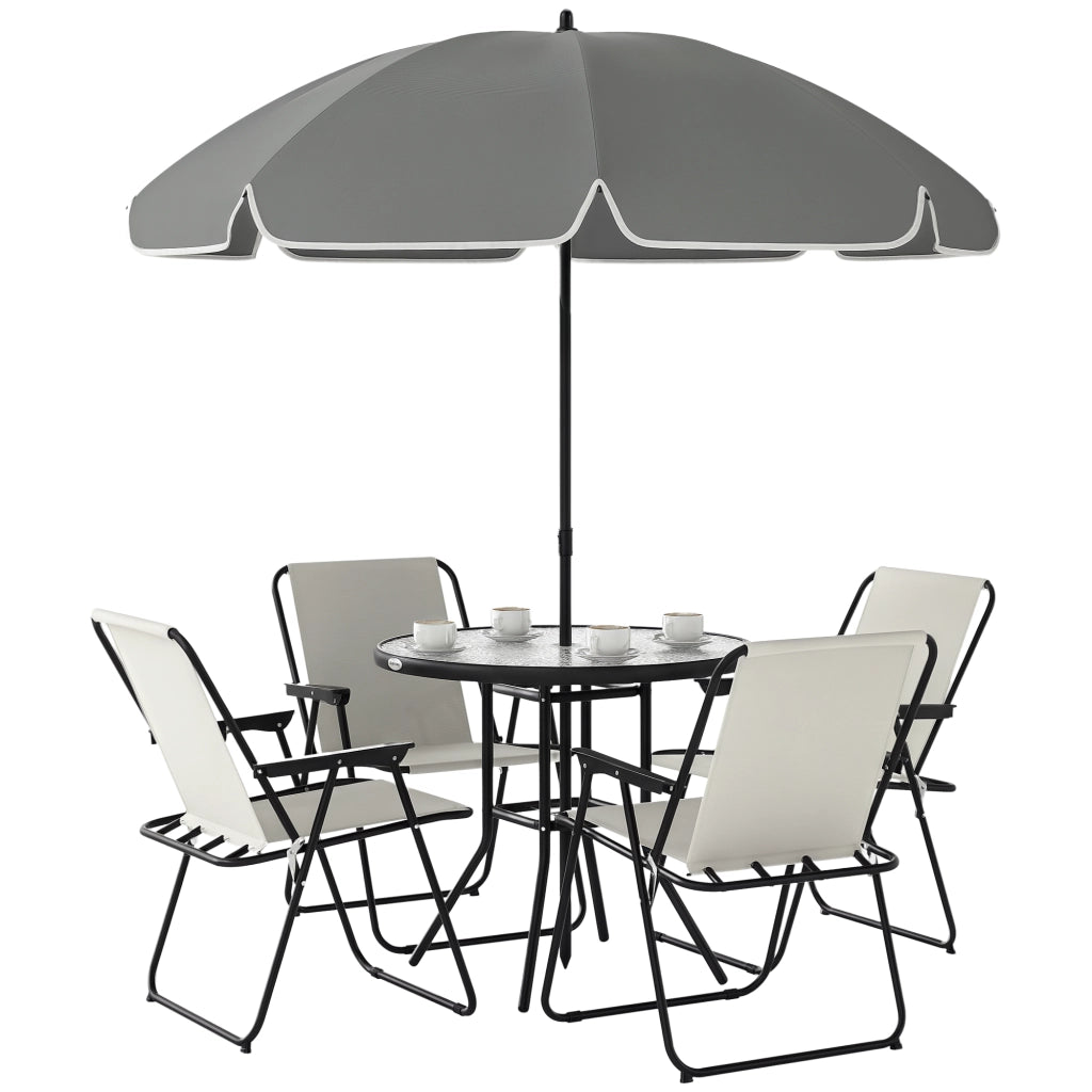Set Giardino 6 Pezzi in Acciaio con Sedie Pieghevoli, Ombrellone e Tavolo Rotondo ¨C zephmum ¨C Crema, Grigio, Nero