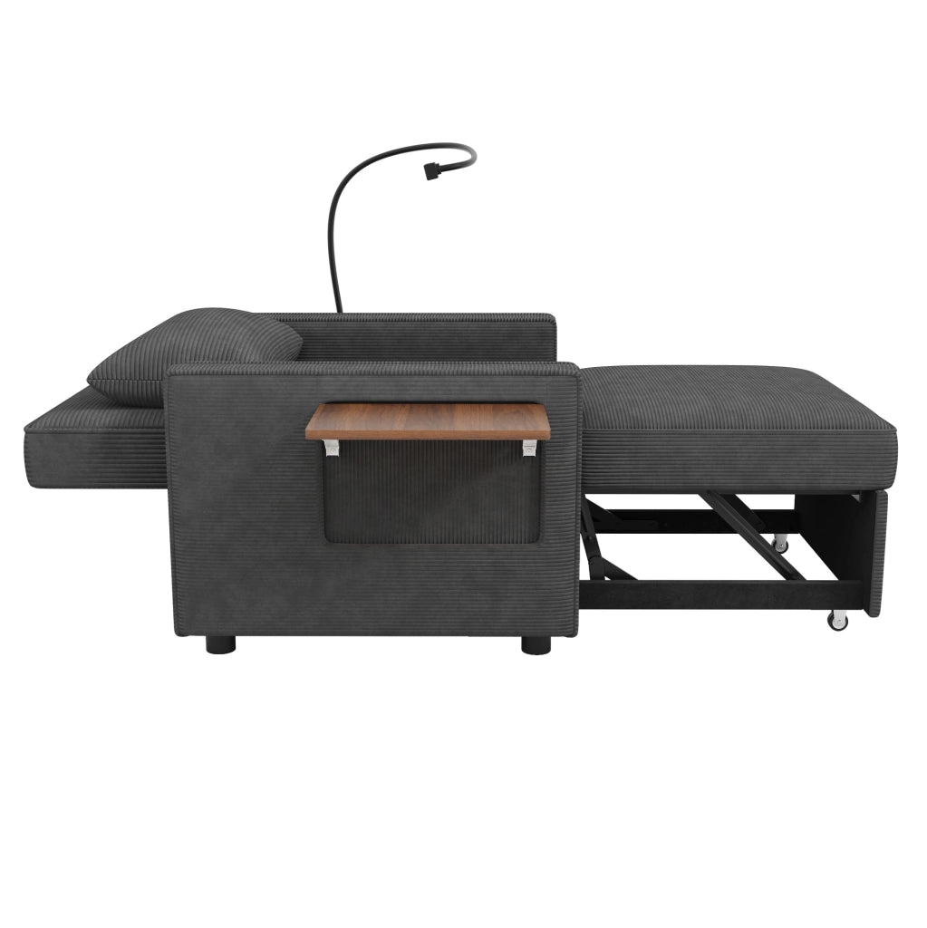 Divano letto monoposto reclinabile 177x70 cm in tessuto a coste grigio