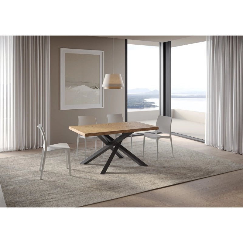 Tavolo fisso 160x90 cm Versalux scortecciato telaio Antracite - Rovere