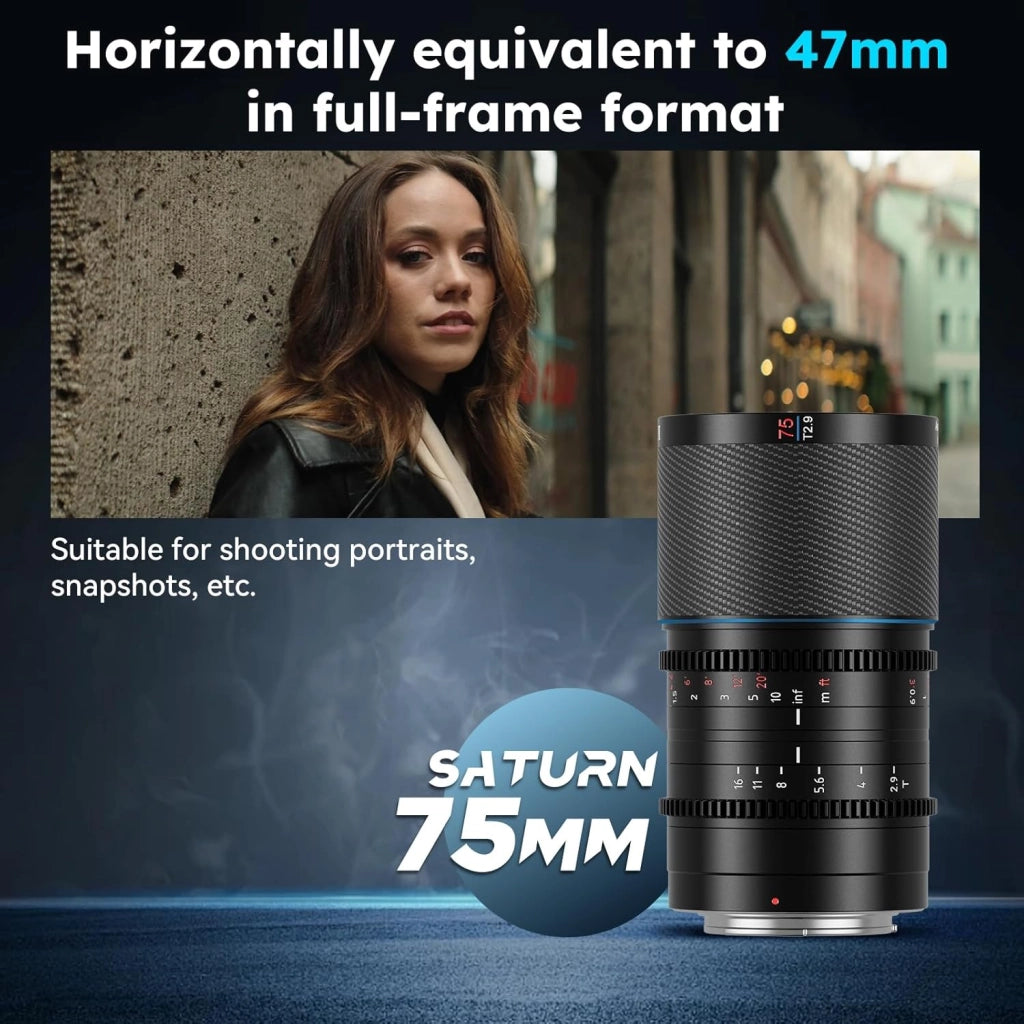 Saturn 75mm T2.9 1.6X Full Frame carbonio fibra Anamorphic Lens, cine cinema obiettivo obiettivi lens lenti lente più leggero di 500g (Nature Flares, L Mount)