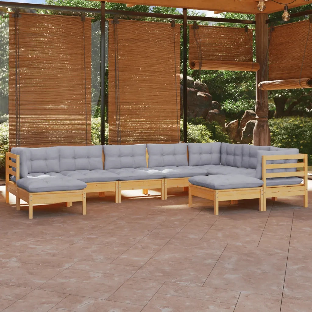 Set Divani da Giardino 9 pz con Cuscini Grigi Massello di Pino 3096706