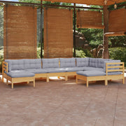 Set Divani da Giardino 9 pz con Cuscini Grigi Massello di Pino 3096706