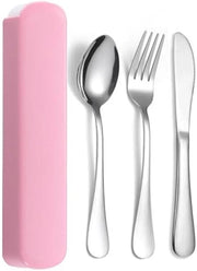 Set di cucina da campeggio, 3 pezzi di posate in acciaio inossidabile, set di posate per picnic, resistente al lavastoviglie, adatto per picnic, viaggi, scuola, ufficio (rosa)