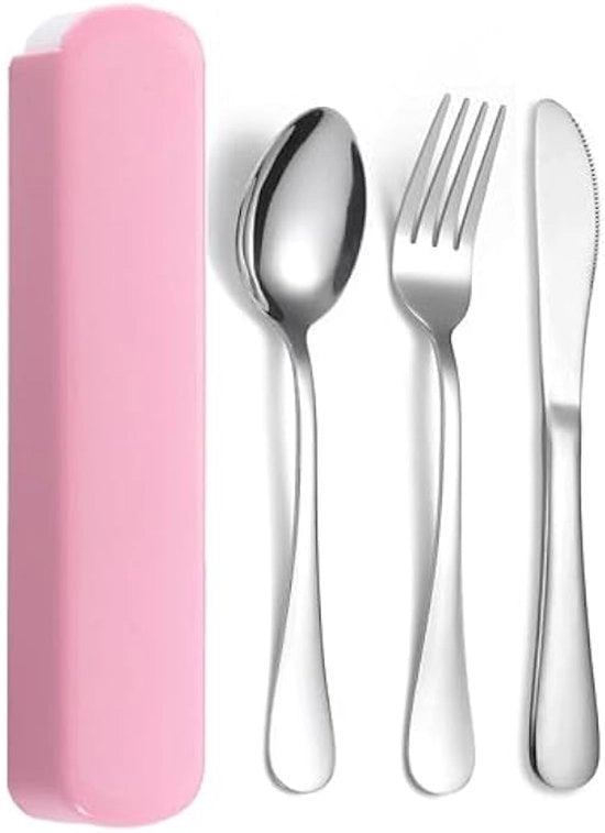 Set di cucina da campeggio, 3 pezzi di posate in acciaio inossidabile, set di posate per picnic, resistente al lavastoviglie, adatto per picnic, viaggi, scuola, ufficio (rosa)