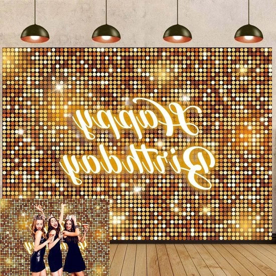 Fotografia di Fondo Quadrata Luccicante in Oro - Decorazioni per Festa di Compleanno - Donna Ragazza - Decorazioni Dolci - 200 x 180 cm - 94 x 70