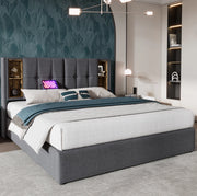 Letto matrimoniale imbottito con contenitore, ricarica wireless e USB, grigio 180 x 200 cm