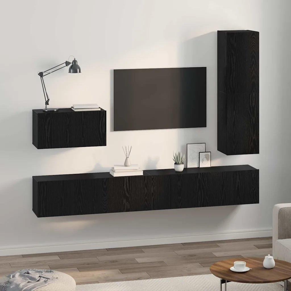 vidaXL Set mobile TV 4 pcs Rovere nero 200 x 30 x 30 cm