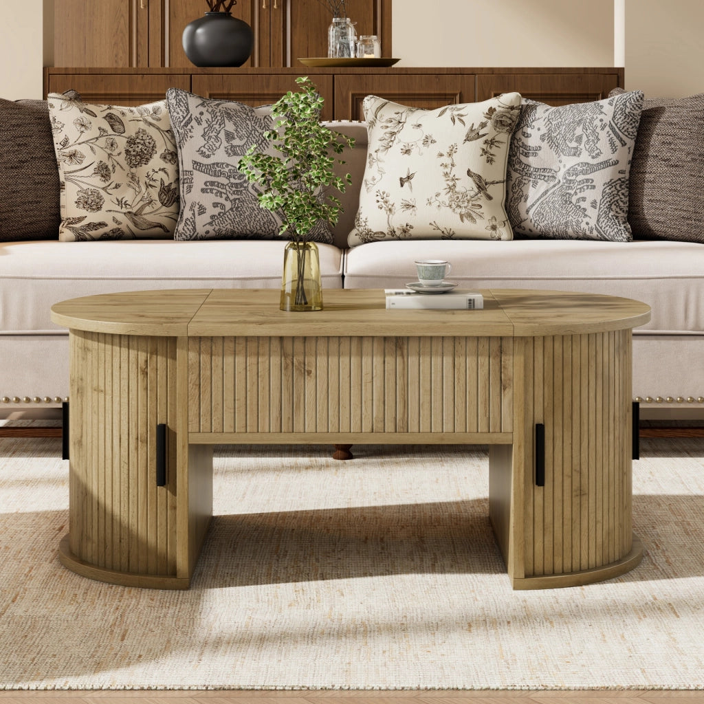 TAVOLO BASSO Regolabile in altezza 100x50x40,5 cm MDF Rovere con ripiani e ante scorrevoli