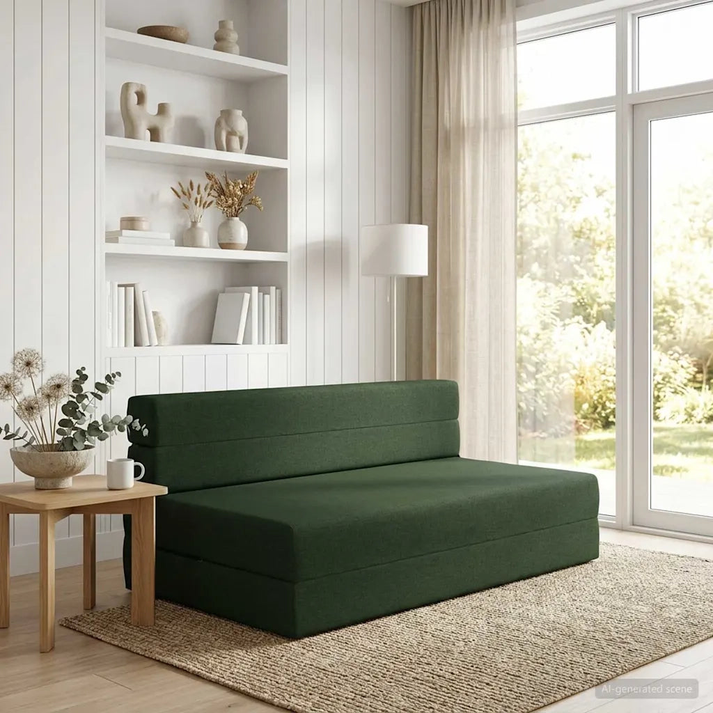 Divano letto | Sof¨¤ letto | Letto singolo Pieghevole Verde Scuro 152 x 86,5 x 60 cm Tessuto