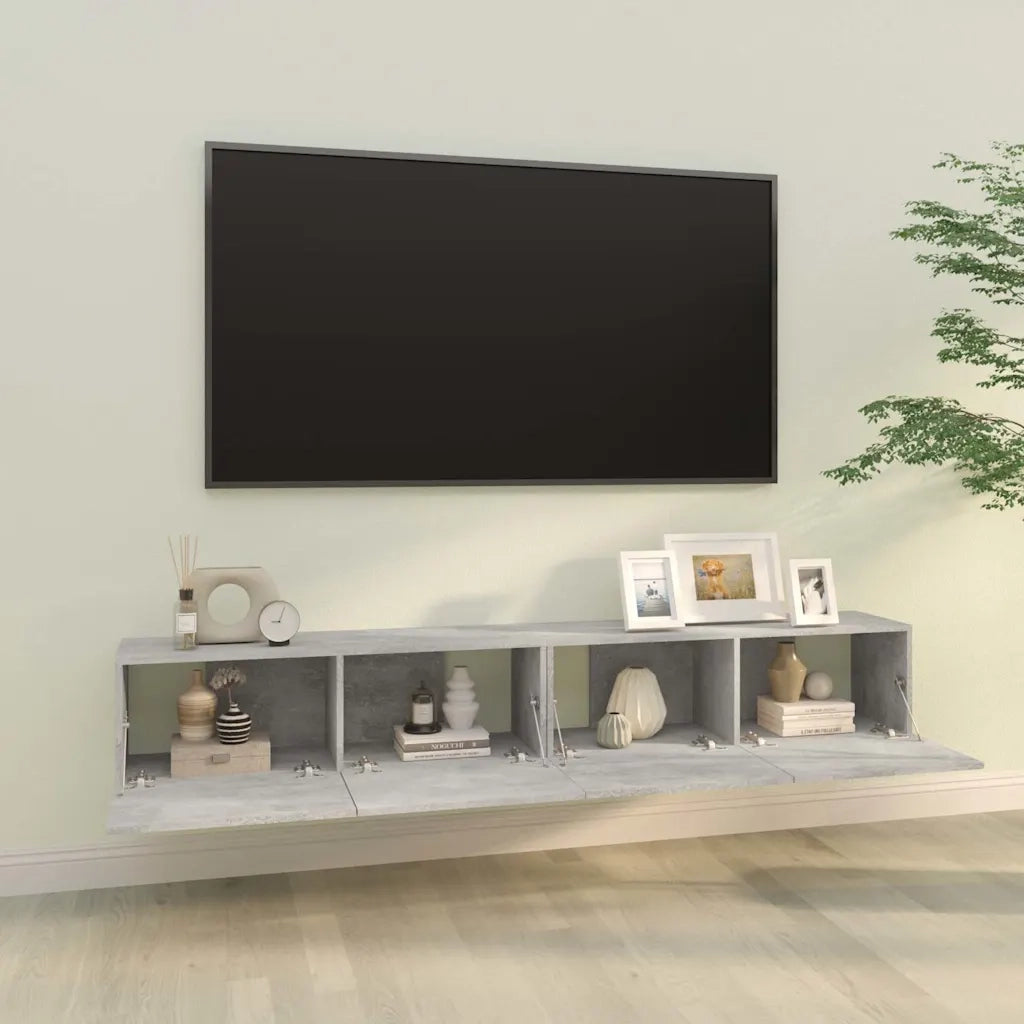 Mobili TV da Parete 2 pz-Credenza TV-Console TV Grigio Cemento 100x30x30 cm in Legno