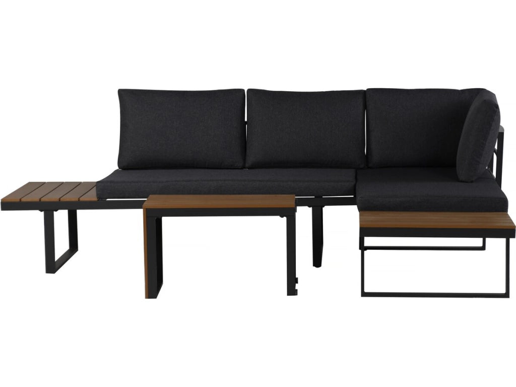 Set di mobili da giardino "Sylva" divano angolare modulare, finitura in finto legno - 4 posti - Grigio