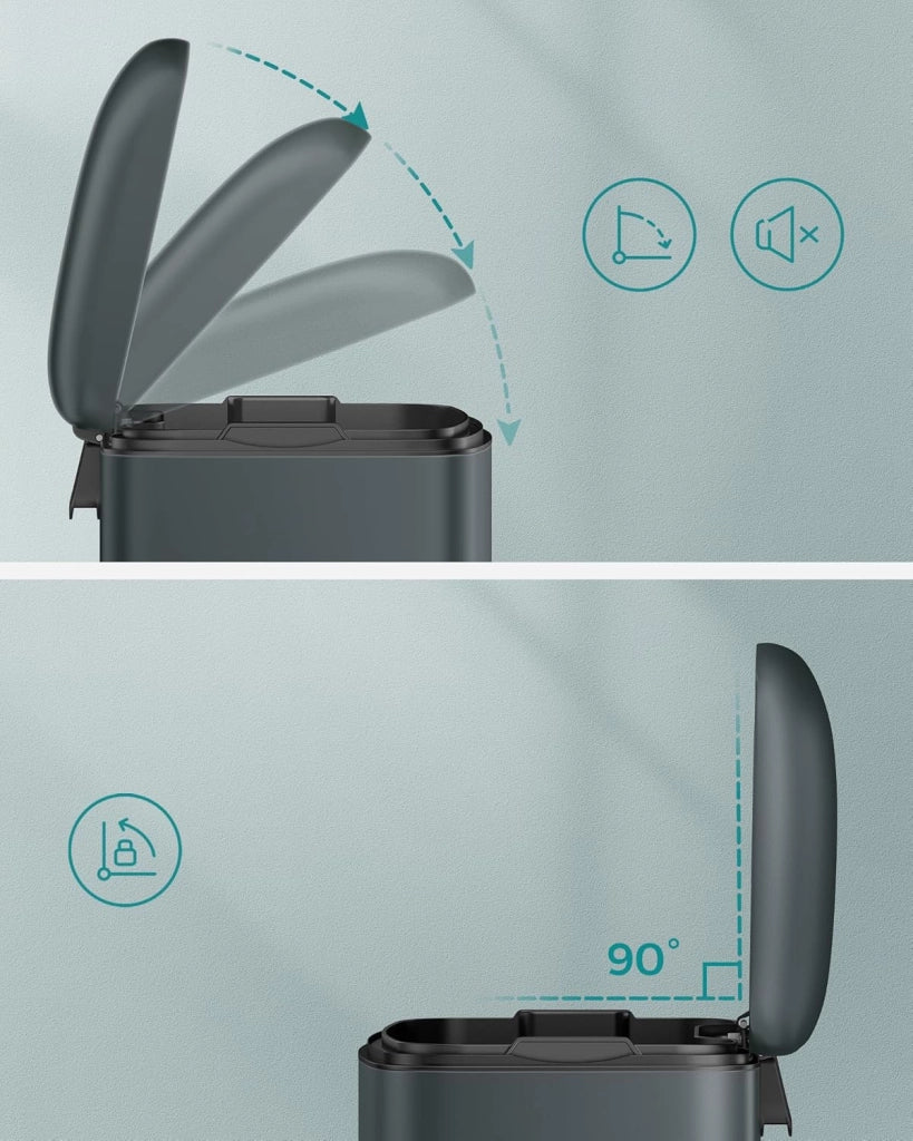 SONGMICS Pattumiera 30 L, con pedale in acciaio, secchio interno e coperchio, maniglia chiusura in morbido, ermetica, per cucina, soggiorno, grigio antracite LTB01GS