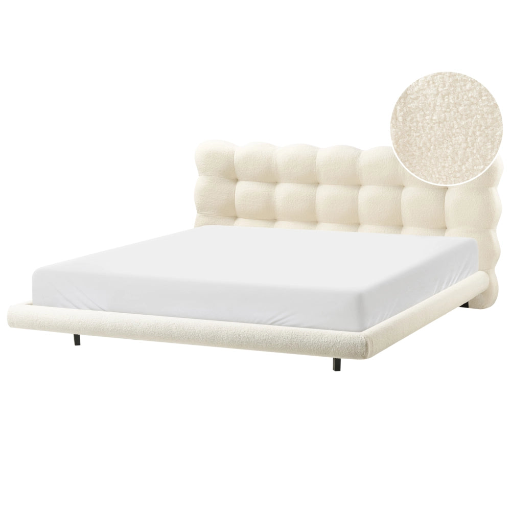 Letto matrimoniale in tessuto boucle con testata trapuntata Bianco sporco 180 x 200 cm design moderno