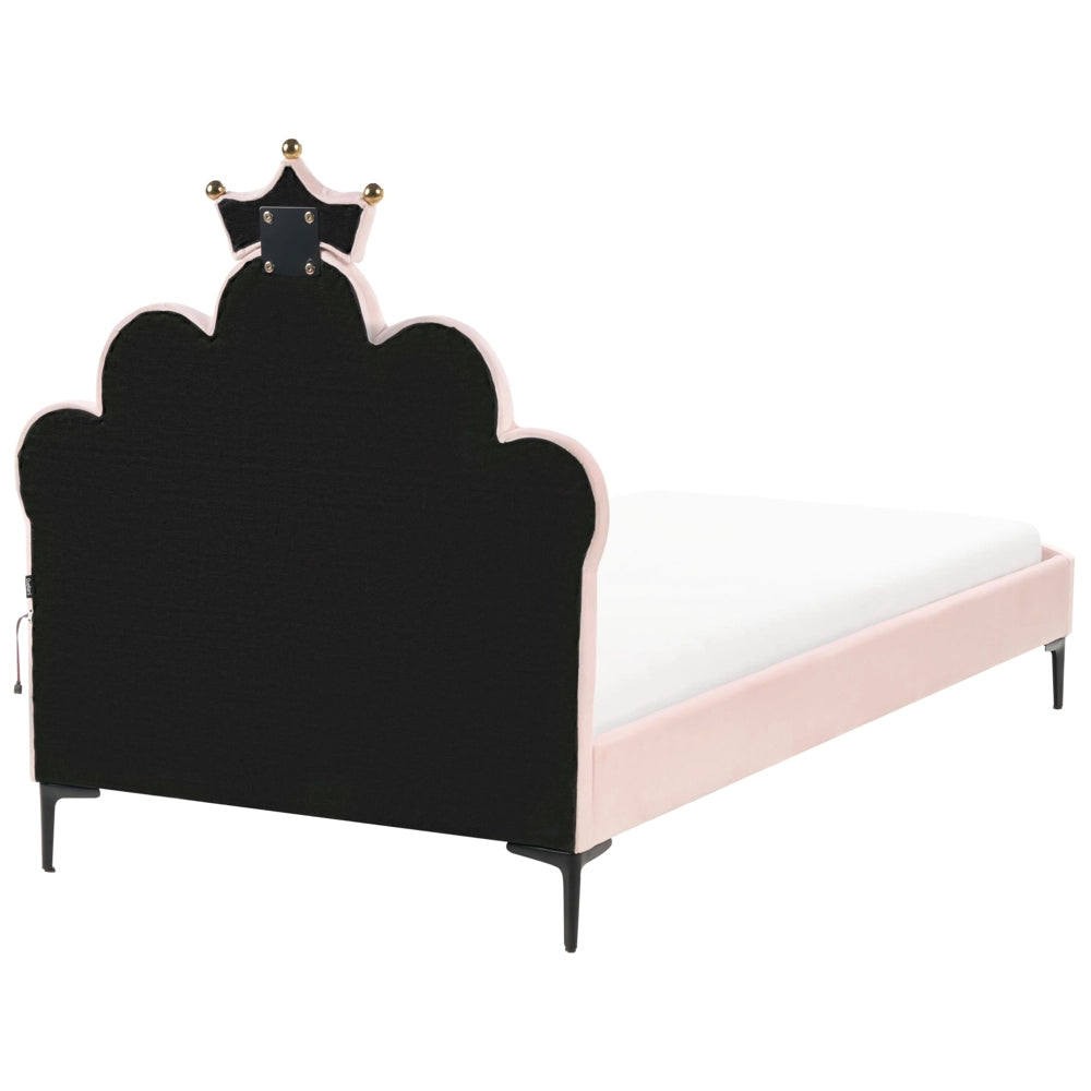 Letto singolo in velluto rosa con base a doghe 90 x 200 cm cameretta Camera Moderna Tradizionale