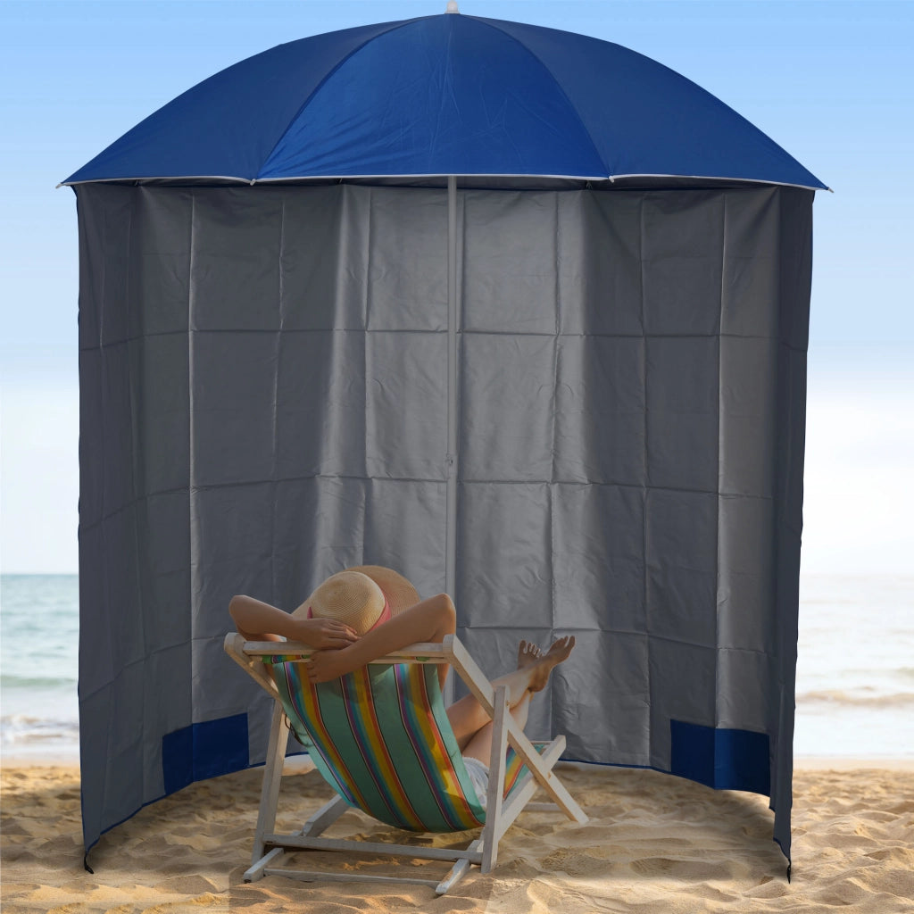 Ombrellone da spiaggia con parete laterale ¨C zephmum ¨C Poliestere Blu 220x220 cm