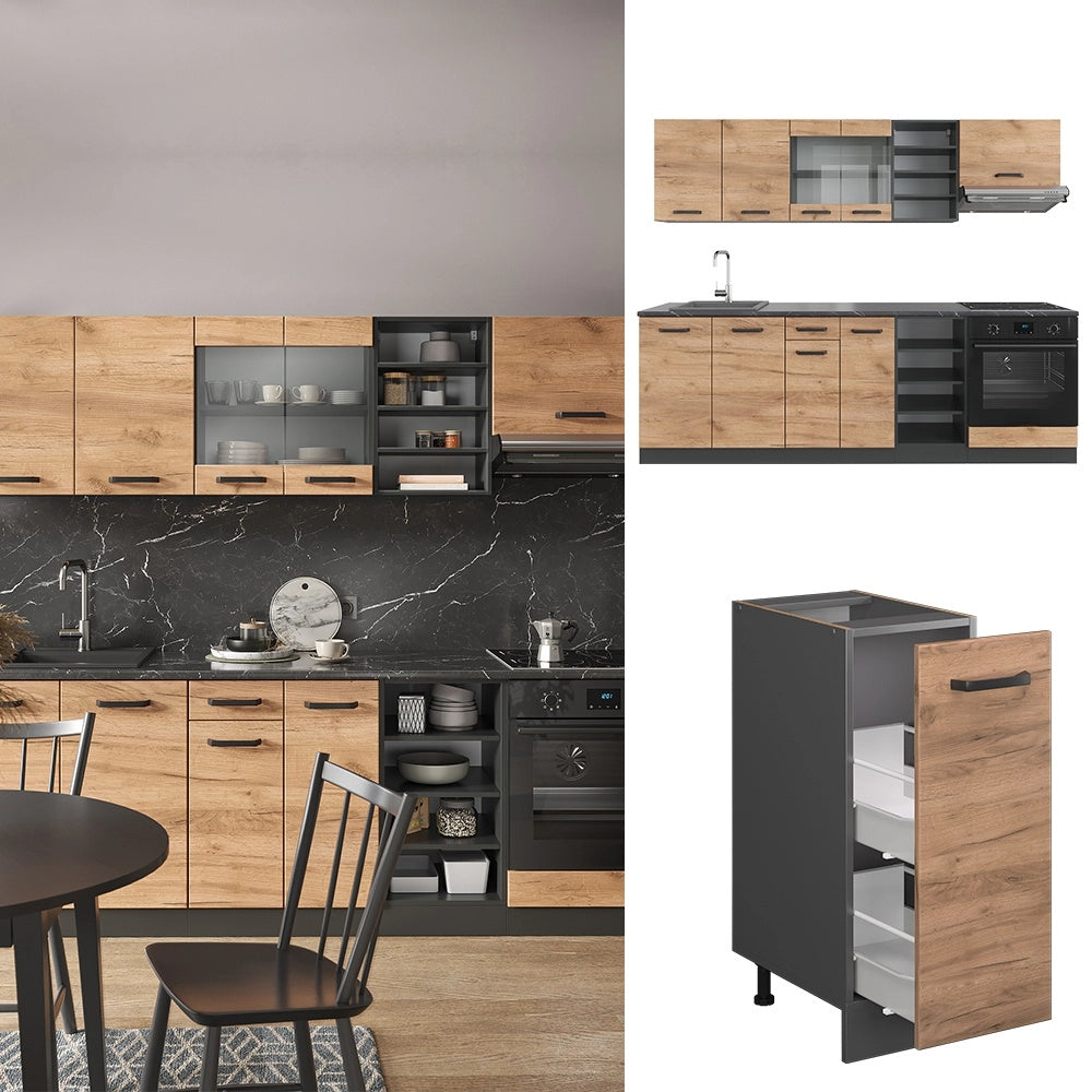 Cucina componibile R-Line Rovere dorato/Antracite 240 cm, PL Antracite Vicco