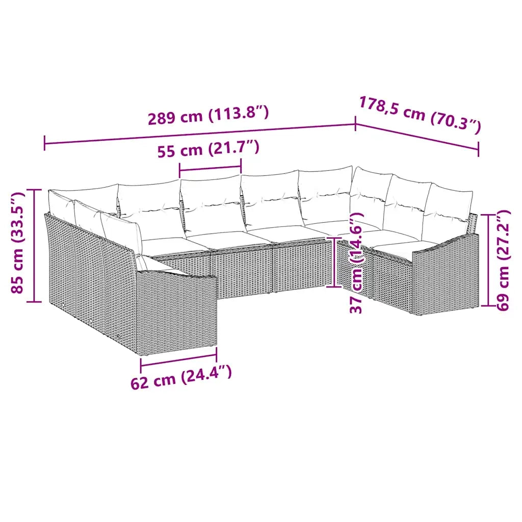 Set di divani con cuscino 9 pcs Nero polyrattan 3346877