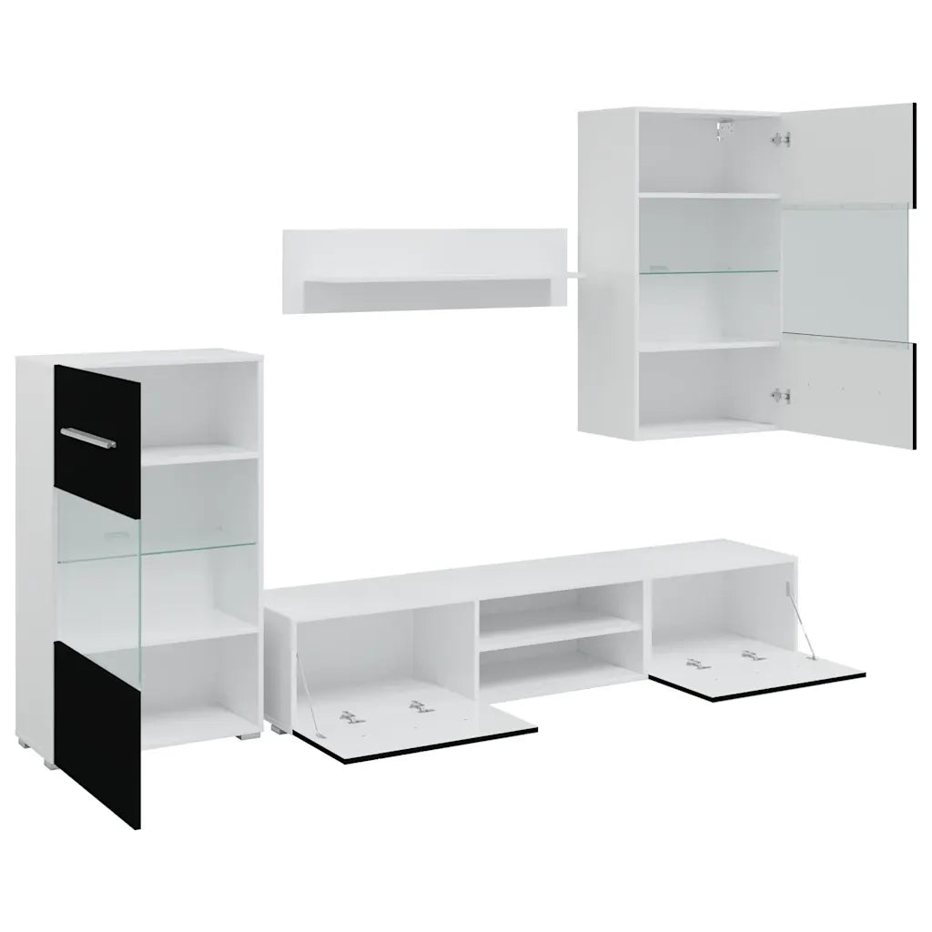 Mobili con Vetrina Parete Unità TV 5 pz con Luci LED Nero 243864