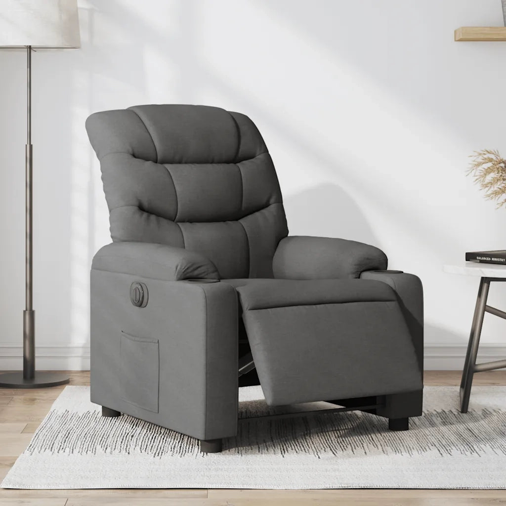 Poltrona | Sedia Relax Elettrica Reclinabile Grigio Scuro in Tessuto