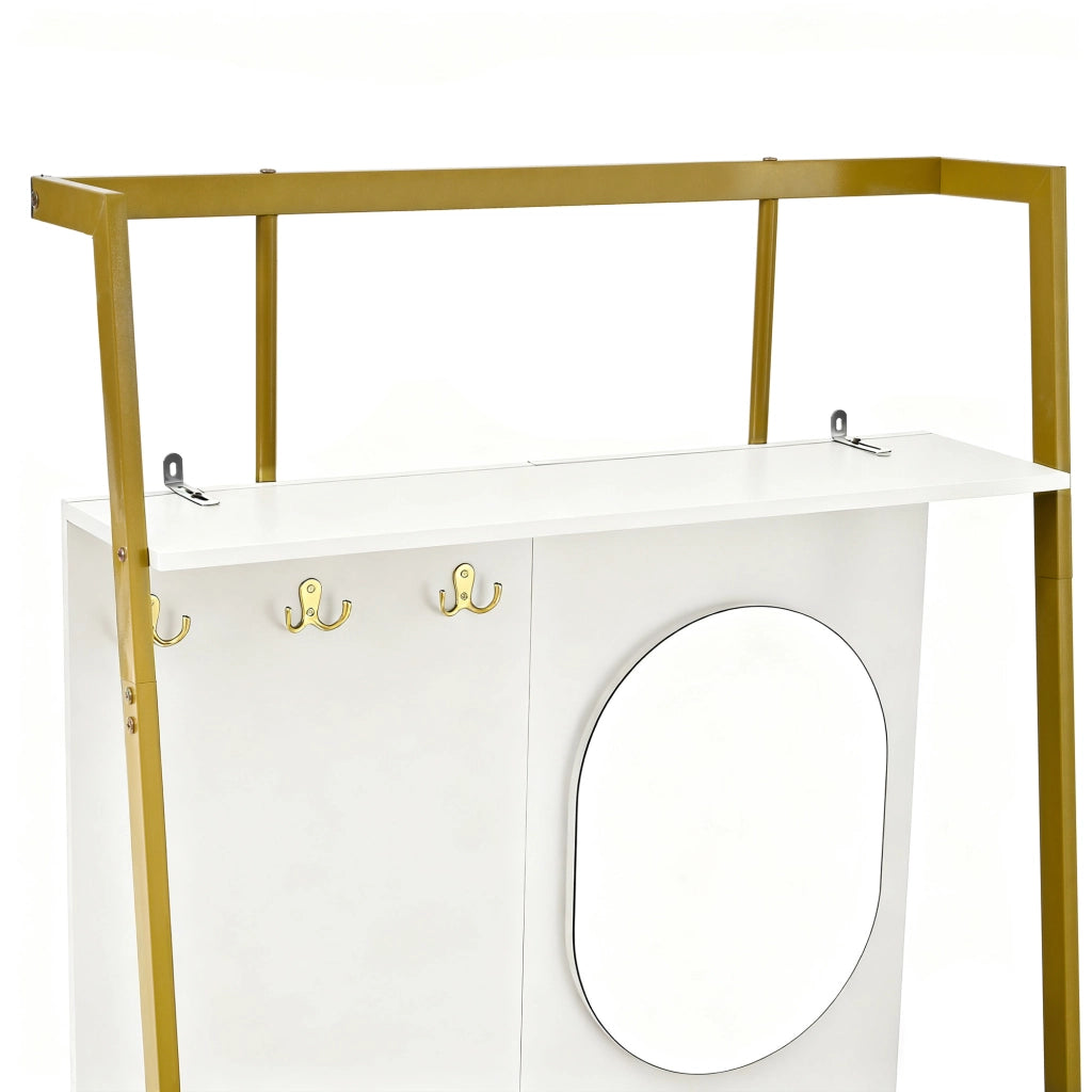 Mobile d'Ingresso con Specchio; 2 Ante; Ripiano Aperto e Ganci in Metallo; Stile Moderno; in MDF; 78??38;5??180;5 cm; Bianco