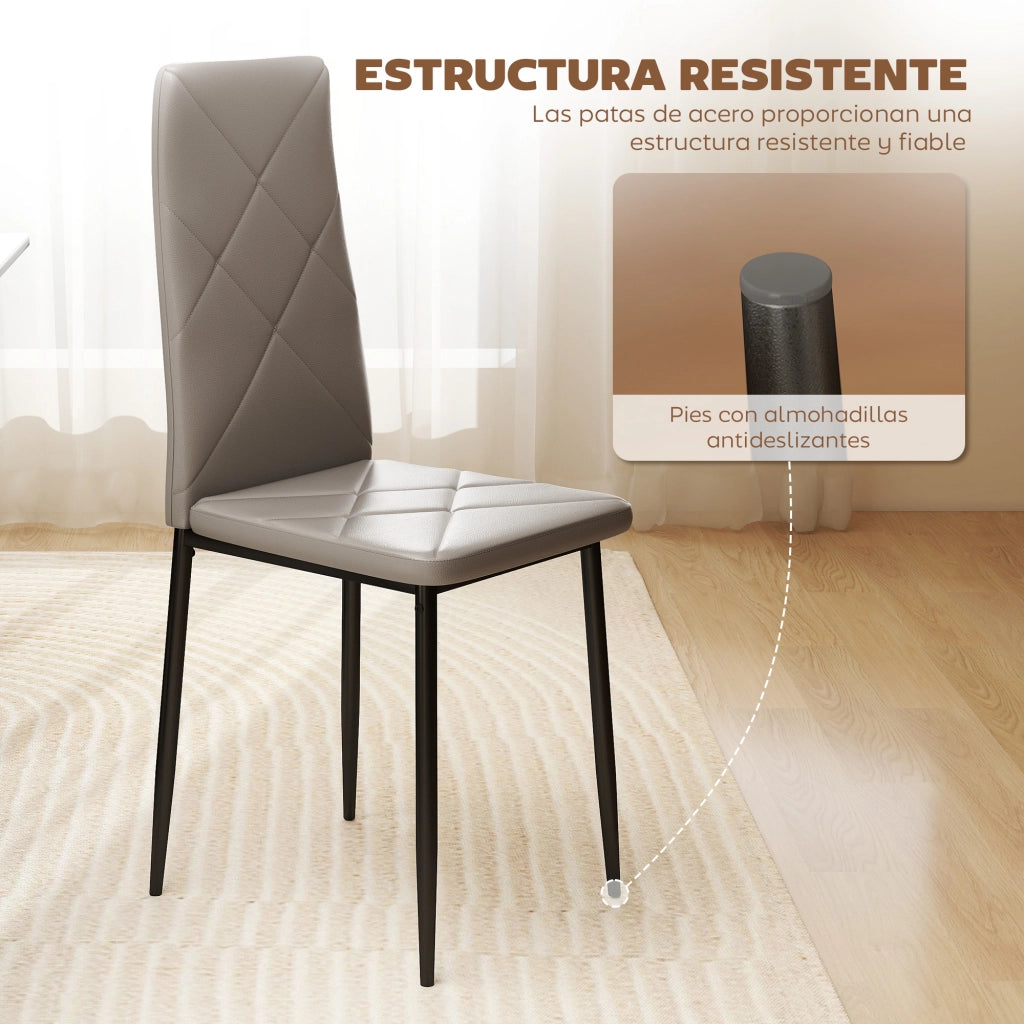 Set 4 Sedie da Pranzo Imbottite in Ecopelle con Schienale Alto e Gambe in Metallo ¨C Minimal ¨C Grigio 41x50x97 cm