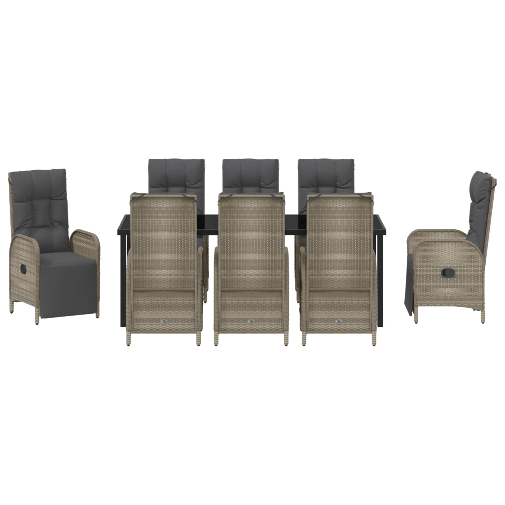 Set da Pranzo da Giardino 9 Pezzi con Cuscini Grigio Polyrattan