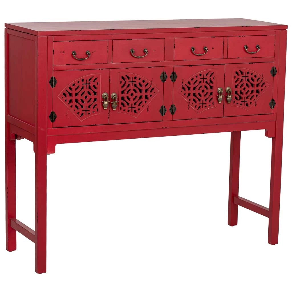 Tavolino da ingresso in legno rosso 120x40x102h cm