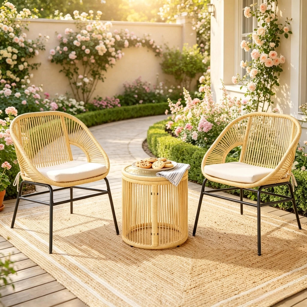 SALOTTINO DA ESTERNO Set da 3 pezzi 2 sedie + tavolo Ø45 cm beige
