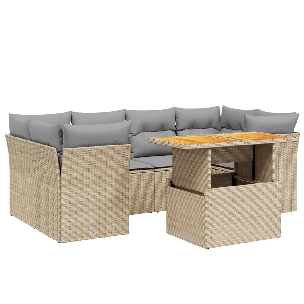 Set Divani da Giardino 7 pz con Cuscini Beige in Polyrattan 3270688