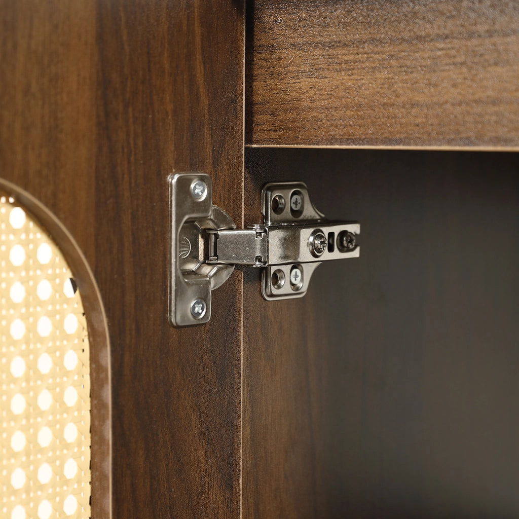 Mobile bagno con 2 ante e 2 ripiani con lavabo in ceramica; in MDF e rattan; per bagno; 61×47×89 cm