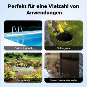 Pompa sommersa ad aspirazione piatta 3in1 750 W, portata 14000 l/h, per acque chiare e scure, con galleggiante e termoregolazione, per cantine, stagni, piscine, pozzi