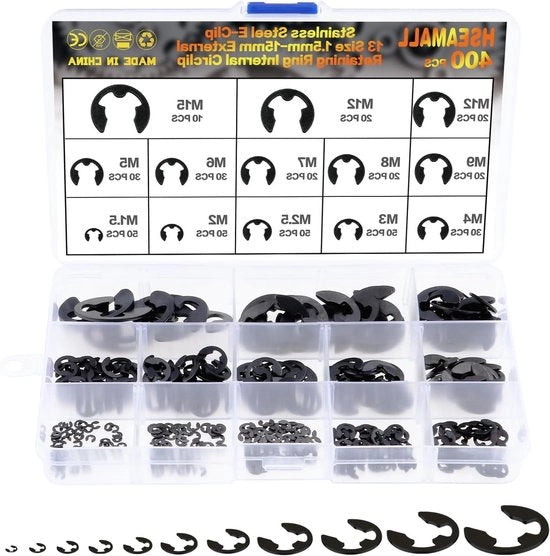 400 anelli di fissaggio esterni E-Clip 15 mm-15 mm 13 misure anello circlip
