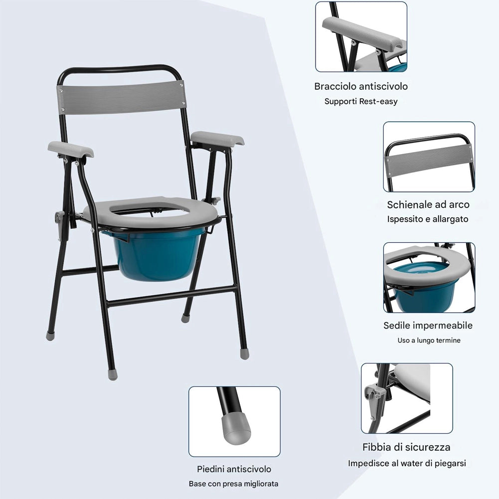 Sedia WC Pieghevole con Vaso Rimovibile per Anziani e Disabili 45.5x46x85cm
