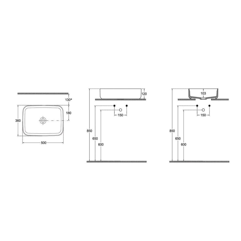Lavabo rettangolare da appoggio senza troppo pieno in ceramica senza foro rubinetto - Terracotta Opaco