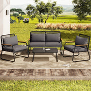 Set giardino - Xylo - 4 posti ferro zincato+tavolo vetro nero
