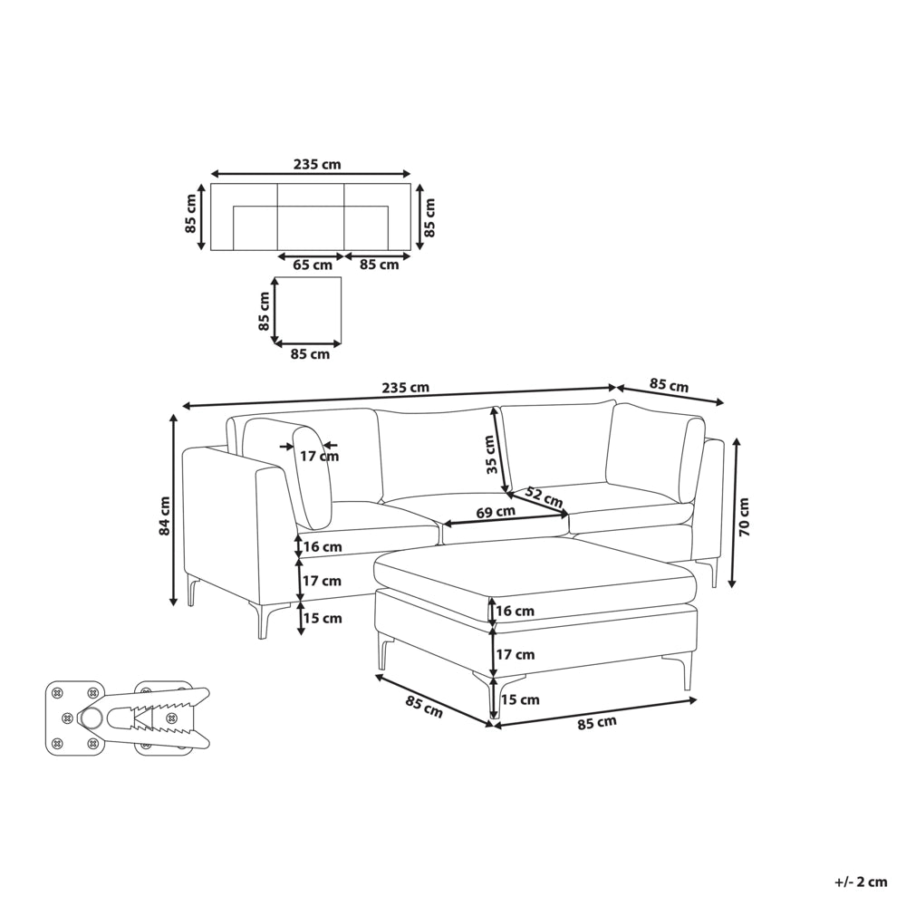 Divano Componibile Velluto Blu Marino 3 Posti Con Gambe In Metallo Argento ottomana Stile Glamour