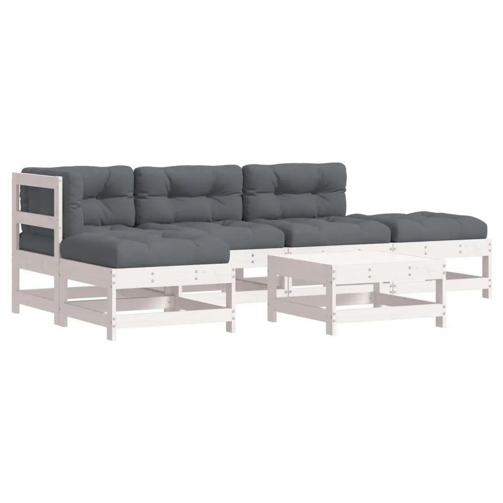 Set Divani da Giardino 6pz con Cuscini in Legno Massello Bianco 3185900