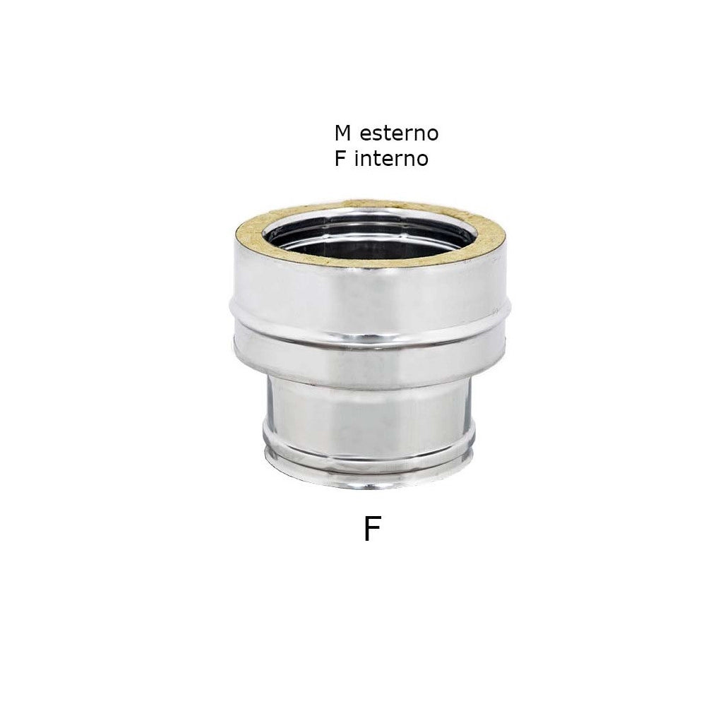 Raccordo inox mono parete f 100mm a doppia parete fm di 100 - de 150 mm