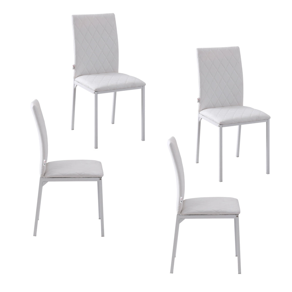 Set 4 Sedie da Pranzo ¨C Zephmum ¨C Imbottite in Similpelle, Schienale, Struttura in Metallo, Colore Bianco