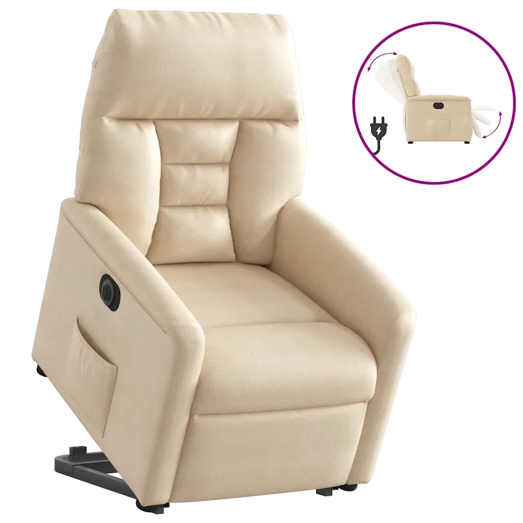 Poltrona Alzapersona Reclinabile Elettrica Crema in Microfibra 3303105