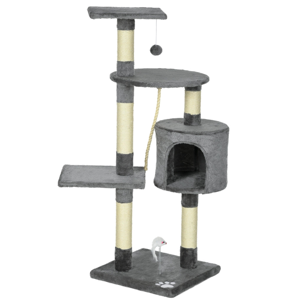 Albero tiragraffi per gatti con sisal piattaforme e giocattoli ¨C zephmum ¨C Grigio scuro 116 cm