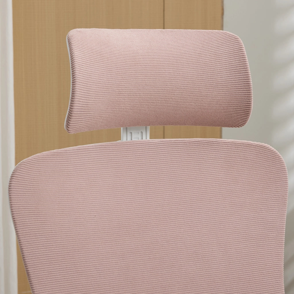 Sedia da ufficio ergonomica in rete con supporto lombare regolabile, braccioli pieghevoli e ruote silenziose rosa